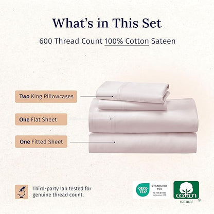 California Design Den Luxury King Size Sheet Set - 100% Cotton, 600 Thread Count Deep Pocket King Sheets, Hotel-Quality Bedding with Sateen Weave - Blush Pink