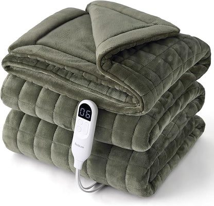 Bedsure Electric Blanket Full Size - Quilted Heated Blanket Full, Soft Flannel Thick Heating Blanket with 10 Time Settings & 6 Heat Settings, Warm Gifts for Women Men (72x84 inches, Olive Green)