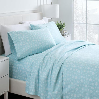 Bare Home Flannel Sheet Set Prints, 100% Cotton, Velvety Soft Heavyweight - Double Brushed Flannel for Extra Softness & Comfort - Deep Pocket - Bed Sheets (Twin XL, Snowdrift)