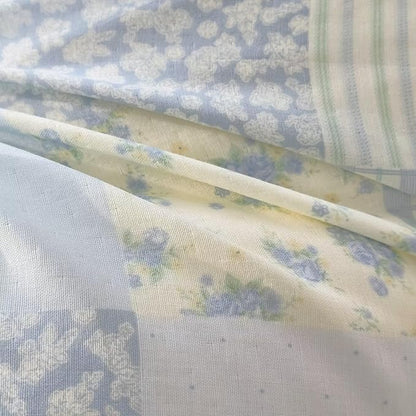 BuLuTu Luxury Muslin Cotton Duvet Cover Set Full Size, Light Blue Striped Floral Duvet Covers Breathable Comfy Bedding Comforter Cover for Summer, Zipper Closure, Machine Wash