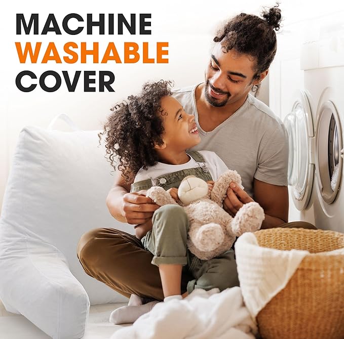 Cheer Collection Reading Pillow with Arms – Portable Bed Pillow for Sitting Up & Support, Hollow Fiber-Filled Back Rest Pillow for Sitting in Bed & Couch, Machine Washable, White (Small)