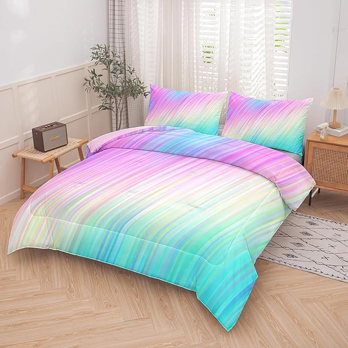 Bodhi Pink Twin Comforter Set, Tie Dye Kids Bedding Sets - 2PCS Rainbow Bedding Set with Pillowcase