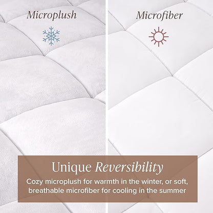 Bare Home Full Microplush Mattress Topper - Pillow Top Reversible - Soft Mattress Cover - Dual Sided All-Season - 8" to 24" Deep Pocket - Fitted Cover - Plush Mattress Pad (Full)