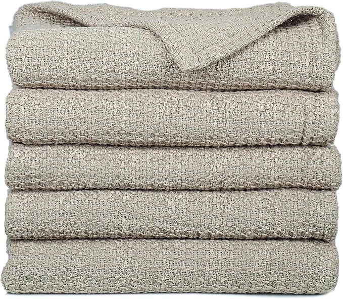 HILLFAIR 100% Cotton Blanket- 120" x 120" XXL Oversized King Bed Blankets - Family Size 10 ft x 10 ft Big - All Season Soft Cozy Breathable Blankets for Bed - Extra Large King Cotton Blanket- Sand