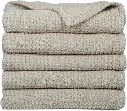 HILLFAIR 100% Cotton Blanket- 120" x 120" XXL Oversized King Bed Blankets - Family Size 10 ft x 10 ft Big - All Season Soft Cozy Breathable Blankets for Bed - Extra Large King Cotton Blanket- Sand