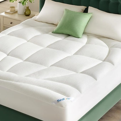 Queen Mattress Topper, Extra Thick Tencel™ Blend Pillow Top Mattress Pad, Soft and Breathable Mattress Cover for Back Pain Relief, Deep Pocket Design Fits 6–18 Inches Mattresses(White)