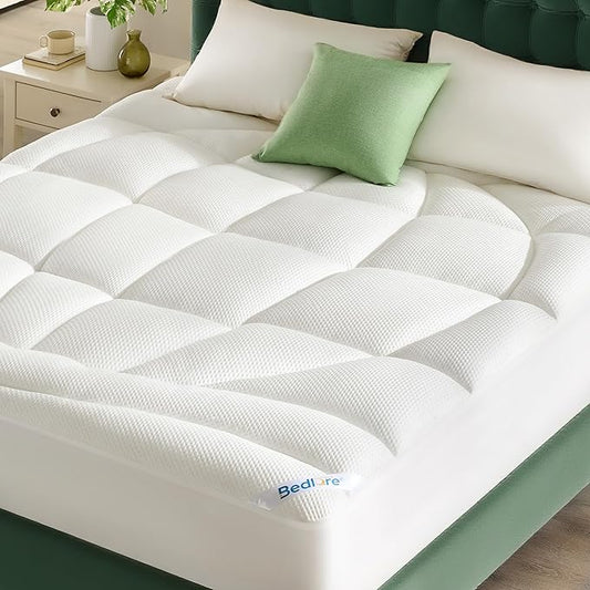 Queen Mattress Topper, Extra Thick Tencel™ Blend Pillow Top Mattress Pad, Soft and Breathable Mattress Cover for Back Pain Relief, Deep Pocket Design Fits 6–18 Inches Mattresses(White)