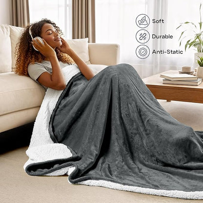 Utopia Bedding Sherpa Blanket Throw Size (Grey, 50x60 Inches) - Soft Lightweight Plush Fleece Reversible Blanket for Bed, Sofa, Couch, Camping and Travel