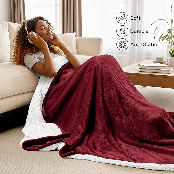 Utopia Bedding Sherpa Blanket California King Size (Red, 102x96 Inches) - Soft Lightweight Plush Fleece Reversible Blanket for Bed, Sofa, Couch, Camping and Travel