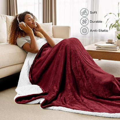 Utopia Bedding Sherpa Blanket California King Size (Red, 102x96 Inches) - Soft Lightweight Plush Fleece Reversible Blanket for Bed, Sofa, Couch, Camping and Travel