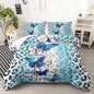 Blue Butterfly Comforter Set for Girls Twin Size, Black and White Leopard Print Comforter with 2 Pillowcases, Wild Animal Theme Home Decoration