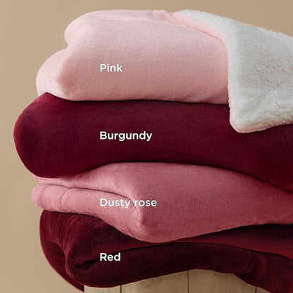 Bedsure GentleSoft Sherpa Fleece Blankets Queen Size for Bed - Thick and Warm Throw for Girls and Women, Soft Fuzzy Plush Queen Christmas Blanket for Winter, Red, 90x90 Inches