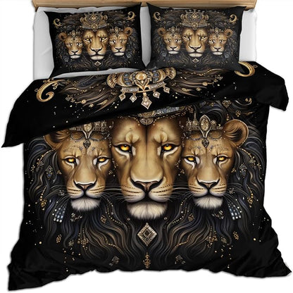 Lion Duvet Cover Twin Size, Crown Lion Father and Son Bedding Set 2 Piece Kids and Adults Luxury Abstract Animals Comforter Cover with Zipper Ties & 1 Pillowcases