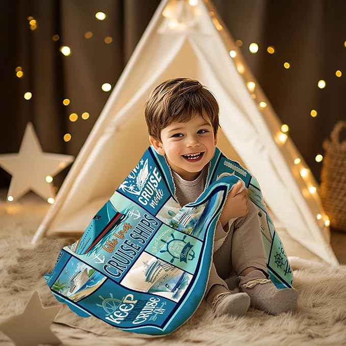 Cruise Blanket Just A Boy Who Loves Cruise Ships Fleece Blanket Kids Adult Ocean Voyage Cruise Ship Print Lightweight Throw Blankets Soft Cozy Bedroom Couch Sofa(80" L X 60" W)