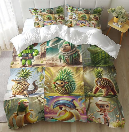 Funny Fusion Animals Bedding Set,Fusion Animals Duvet Cover Twin Full Queen King Set for Kids Boys Bed Decor Gifts (Color 8,Twin (68" x 90"))