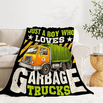 Garbage Trucks Blanket, Truck Gifts for Kids, Car Themed Flannel Blankets with Name, Soft Cozy Lightweight Throws Gifts for Truck Lovers & Boys 80x60 Inch for Adult