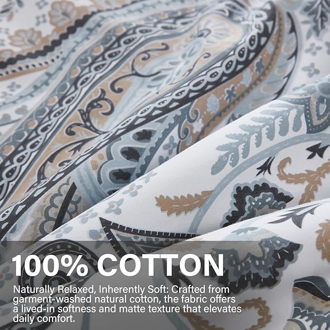 Paisley Duvet Cover Full Size 100% Cotton Comforter Covers Soft & Breathable 3 Pcs Luxury Duvet Cover Sets with Zipper Closure All Season