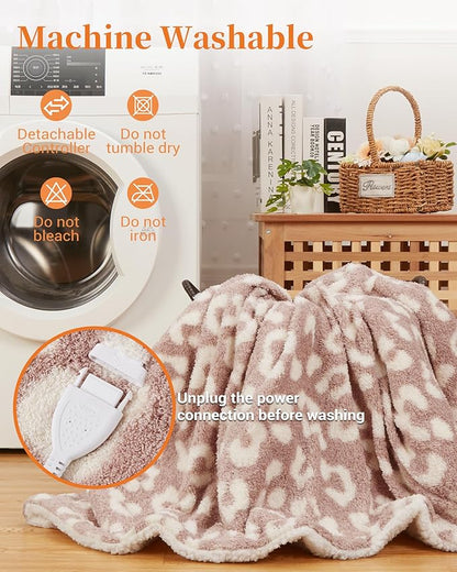 GarveeHome Electric Blanket Heated Throw, Heated Blanket Soft Double Sherpa Super Cozy with 4 Heating Levels & 4 Hours Auto Off, Over-Heat Protection, Machine Washable, ETL Certification, Pink 50"x60"