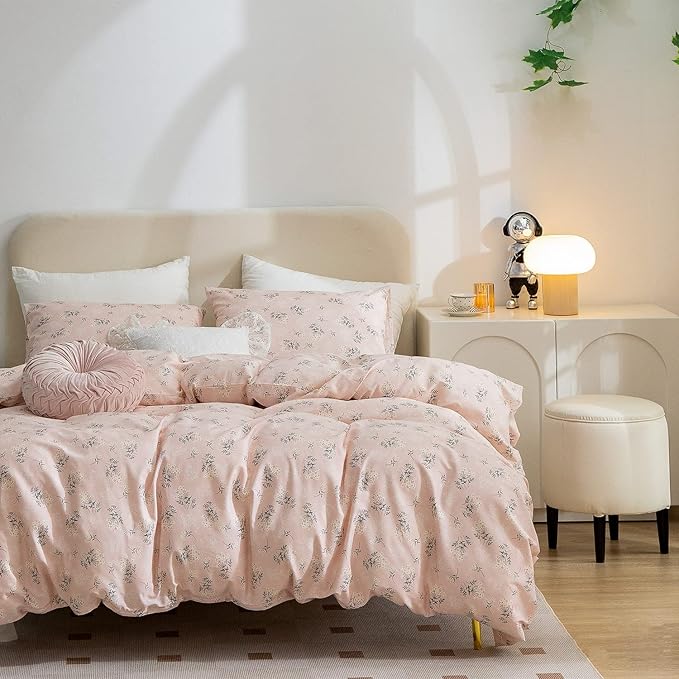King Duvet Cover, 100% Brushed Microfiber 3-Piece King Bedding Set, Reversible Floral Chic Garden Style Pattern King Flower Duvet Cover with Zipper Closure