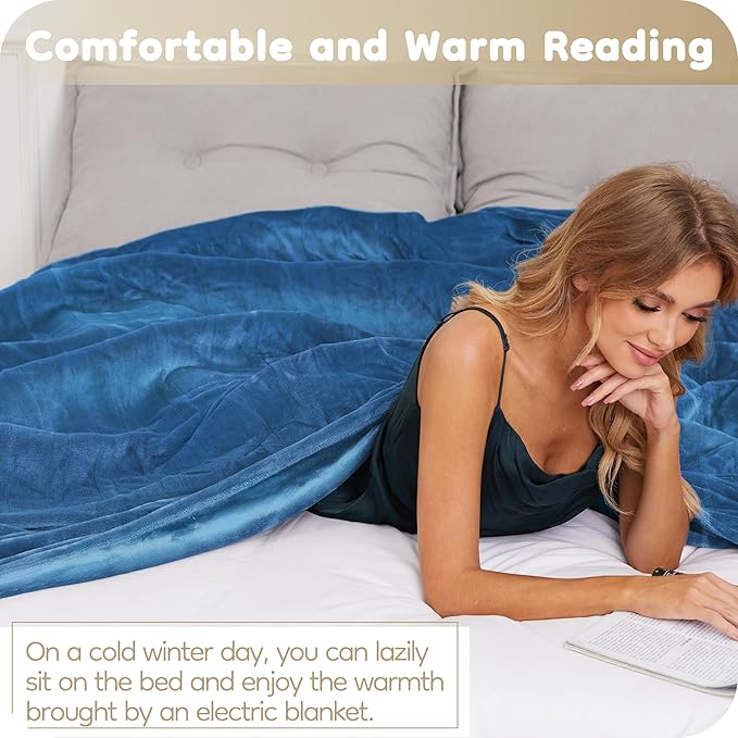 Electric Heated Blanket Queen Size 84×90, Comfortable & Luxurious Flannel, 4 Heating Levels & 10 H Auto Shut Off, Lake Blue