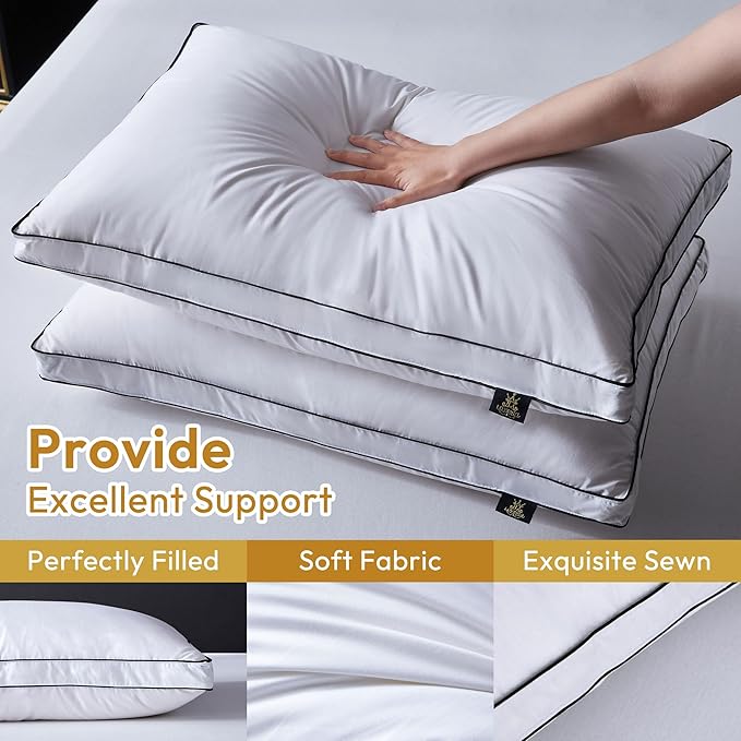 L LOVSOUL Goose Feather Down Pillow Standard Size of 1,Ultra Soft 100% Organic Cotton Fabric, 700TC,800 Fill Power, Luxury Hotel Collection Bed Gusseted Pillows for Back, Stomach or Side Sleepers