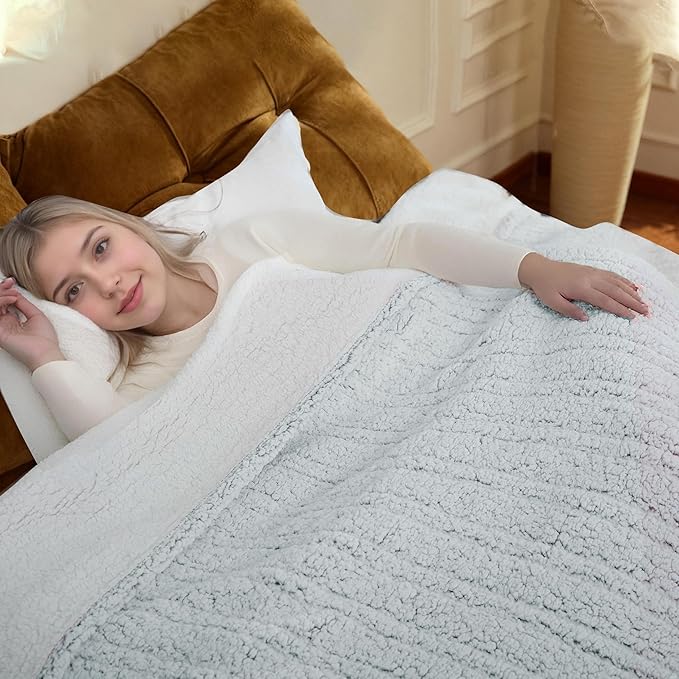 Electric Heated Blanket Full Size 72"×84" with 6 Heating Levels & 1-10Hs Auto Off, Heating Blanket Double Sided Sherpa, Fast Heating, Machine Washable for Christmas Gift - Light Gradient Blue