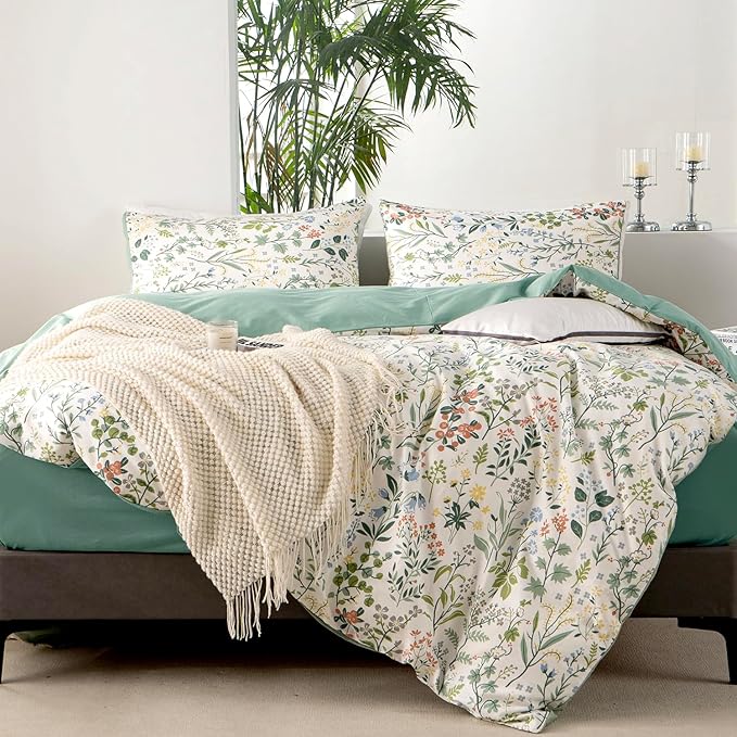 King Duvet Cover Set Floral 100% Brushed Microfiber Chic Floral Bedding Set King 3 Pieces Floral King Duvet Cover for All Seasons 1 Duvet Cover and 2 Pillowcases with Zipper Closure (Floral, King)