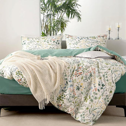 Twin 100% Brushed Microfiber Chic Floral Bedding Set, 3 Pieces - Duvet Cover & 2 Pillowcases with Zipper Closure (Floral, Twin)