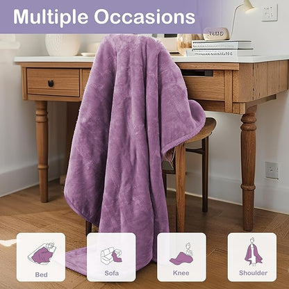 Electric Heated Blanket Queen Size 84"x90", Dual Control Fast Heating Cozy Heated Blanket for Bed, 10 Hours Auto Off & 5 Heating Levels, Warm Gift for Grandma-Light Purple