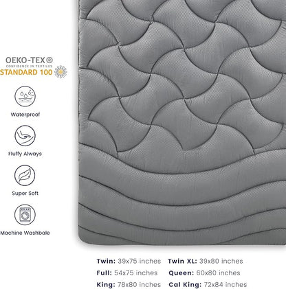SLEEP ZONE Twin Waterproof Mattress Protector, College Dorm Mattress Pad, Fluffy Mattress Cover, 39 x 75 Inches (Grey, Twin)