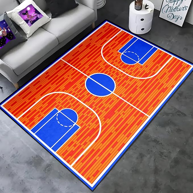 Basketball Court Rug for Boys Bedroom Kids Carpet Sports Rugs for Boys Bedroom Sports Carpet for Kids Room Decor Floor Mat, 3x5 Feet