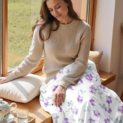 Floral Throw Blanket Birthday Gift for Women Mom Girls Purple Flowers Blanket Summer Wildflower Flannel Blanket Watercolor Printed Throw for Couch Sofa Bed Chair 50"x60"