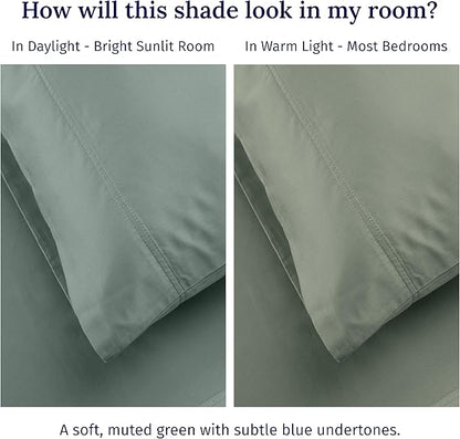 California Design Den Luxury King Size Sheet Set - 100% Cotton, 600 Thread Count Deep Pocket King Sheets, Hotel-Quality Bedding with Sateen Weave (Sage Green - Cool Tone)