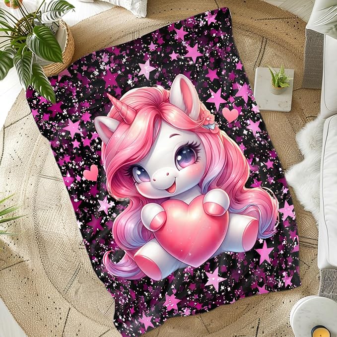 Girls Blanket Pink Unicorn Blanket for Girls 1-3 Gift for Unicorn Lovers, Cozy Soft Flannel 40 x 30 Inches Throws for Sofa Chair Couch