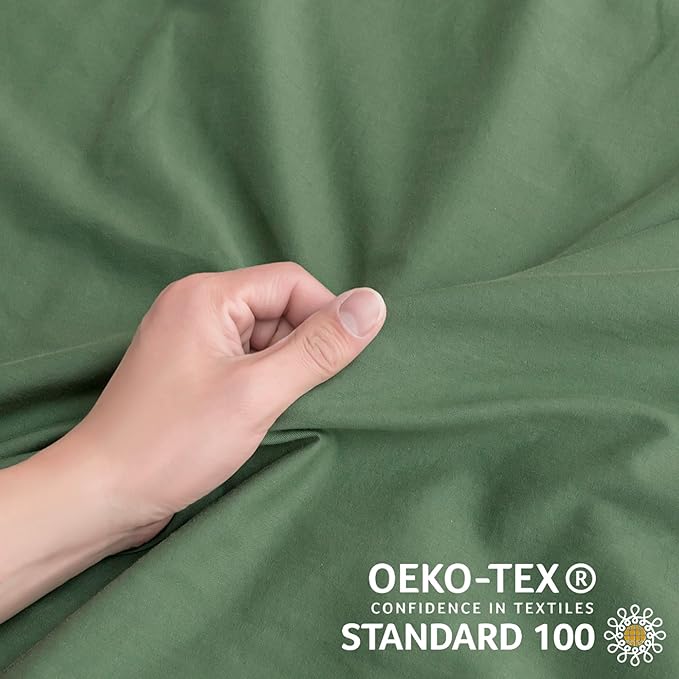 JELLYMONI Cotton Duvet Cover Oversized Queen Size - Green Comforter Cover with Button 100% Washed Cotton 3PCS Breathable Soft Solid Bedding Set Duvet Cover 98×98in & 2 Pillowcases (NO Comforter)