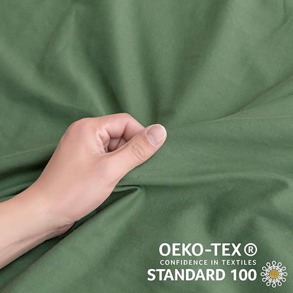 JELLYMONI Cotton Duvet Cover Twin Size - Green Comforter Cover with Button 100% Washed Cotton 2PCS Breathable Soft Solid Bedding Set Duvet Cover 68×90in & 1 Pillowcase (NO Comforter)