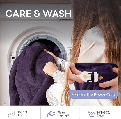 Heated Blanket Electric Blanket Full Size 84"x72" Fast Heating Electric Blanket with 12 Hours Auto-Off and 6 Heating Settings Overheat Protection Cozy Soft Flannel Heated Throw Blanket ETL-Certified