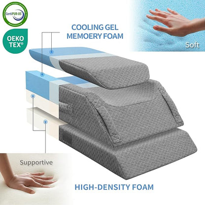 Adjustable Leg Elevation Pillows for Swelling After Surgery, Cooling Memory Foam Leg Wedge Pillow for Blood Circulation, Wedge Pillow for Sleeping, Sciatica Back Knee Hip Ankles Pain Relief