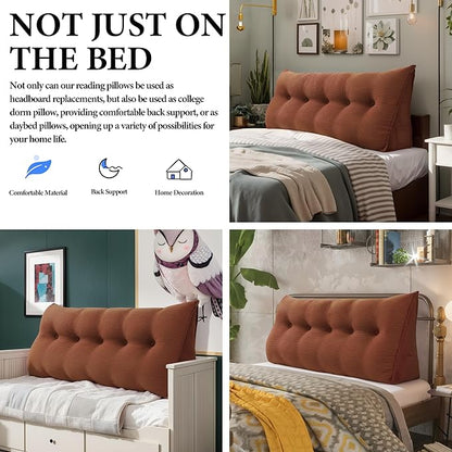 Daneey Headboard Wedge Pillow Bed Wedge Pillow for Headboard Bolster Reading Pillow for Bed Back Pillow for Sitting in Bed Wedge Pillow Headboard with Removable Corduroy Cover (Coffee, Full)