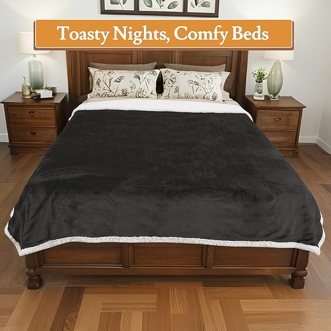 Electric Heated Blanket Flannel & Sherpa 50"x60" Throw Size - 4 Heat Levels, 10H Auto Shut Off, Fast Heating, Cozy and Comfortable, Warm Gifts, Machine Washable - Dark Gray