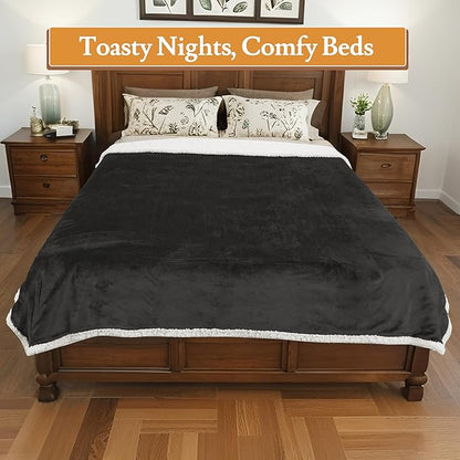 Electric Heated Blanket Flannel & Sherpa 50"x60" Throw Size - 4 Heat Levels, 10H Auto Shut Off, Fast Heating, Cozy and Comfortable, Warm Gifts, Machine Washable - Dark Gray