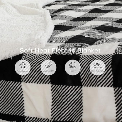 Electric Heated Blanket Full Size 72"x84" Microplush & Sherpa Fabric, Machine Washable 4 Heat Settings & 10 Hours Auto Off - Striped Check