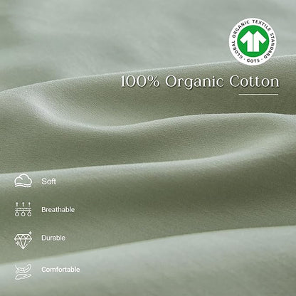Simple&Opulence Kids 100% Organic Cotton King Duvet Cover Ruffle 3Pcs(1 Comforter Cover 2 Pillowcases) Cute Lace Vintage Boho Shabby Chic Farmhouse Bedding Set Teen Girls(Sage Green, King)