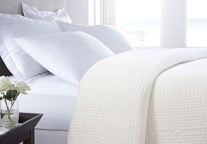 HILLFAIR 100% Combed Cotton Blanket– Twin XL Bed Blanket– Soft Cozy Warm Multipurpose Throws for Luxury Home Decor– 66 x 90 inch Twin XL Size Cotton Blankets for Bed Blankets for All Season- Ivory