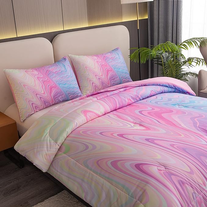 Bodhi Bed in A Bag for Kids, Twin Size Pink Comforter Set for Girls, 5 PCS. (1 Comforter, 1 Flat Sheet, 1 Fitted Sheet, 2 Pillowcases)