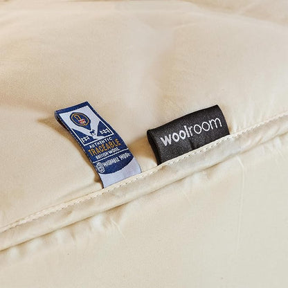 Woolroom Deluxe Wool Mattress Pad Emperor 100% Natural Hypoallergenic British Wool Mattress Topper Organic Cotton Cover - Handcrafted Extra Comfort Firm or Old Mattress - Superior Moisture Management