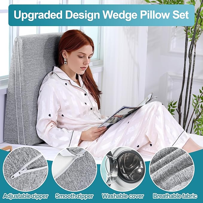 ROYALAY Adjustable Bed Wedge Pillow for Sleeping, Triangle Incline Wedge Pillow for Back Reduce Pressure, Memory Foam Pillow for Post Surgery, Back Support, Leg Elevation, Gerd Acid Reflux, Snoring