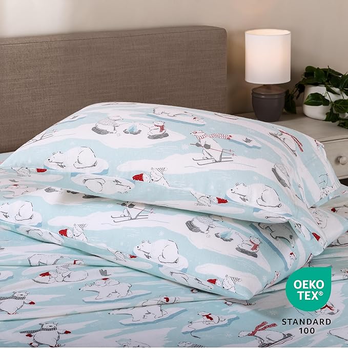 Bare Home Cotton Flannel Sheet Set Prints, 100% Cotton, Velvety Soft Heavyweight - Double Brushed for Softness & Comfort - Deep Pocket - Bed Sheets - Cotton - Flannel - Printed (King, Polar Bears)