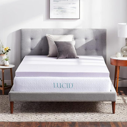 Lucid 3 Inch Lavender Memory Foam Mattress Topper, California King Size – Essential Oil Infusion – Deep Plush Feel, Pressure-Relieving Bed Topper – Ventilated and Breathable – CertiPur Certified