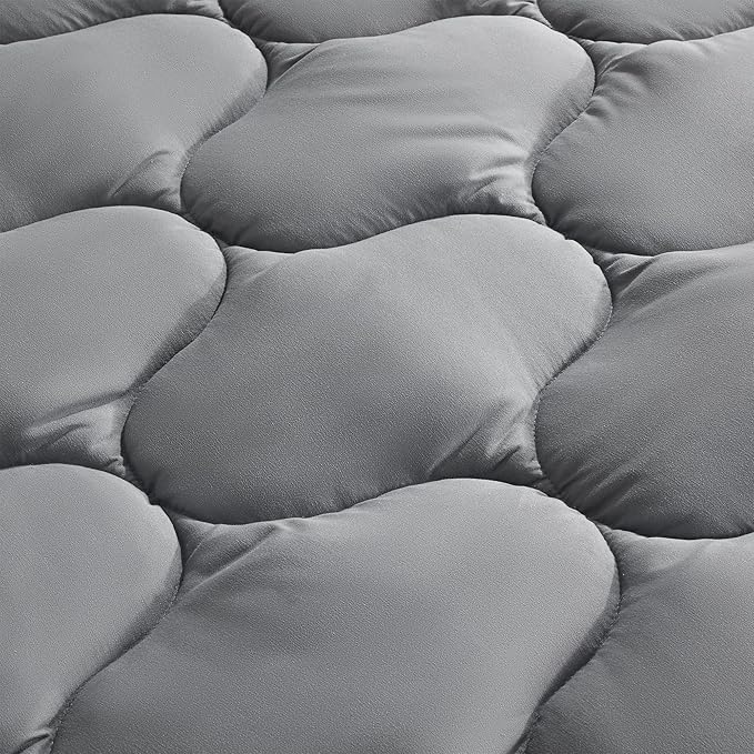 SLEEP ZONE Full Size Cooling Mattress Pad for Double Bed, Padded Mattress Protector Breathable Washable, Bedroom, Guestroom, Breathable & Fluffy (Grey, Full)